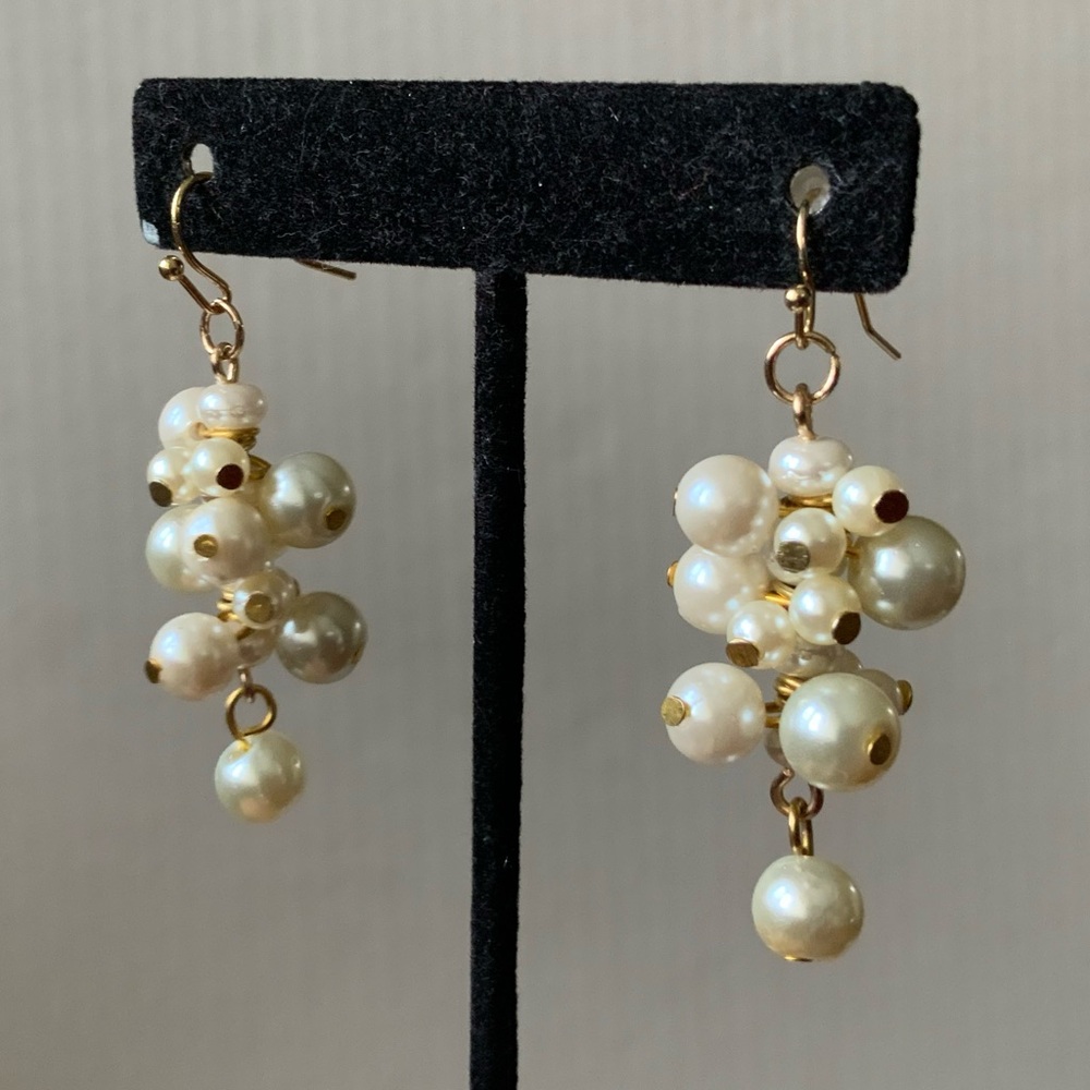 Grape Imitation Pearls  Cluster Drop Earrings